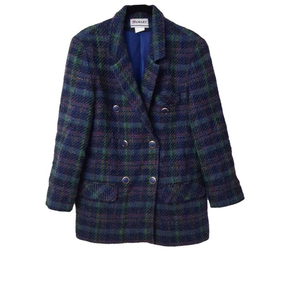 Vintage Plaid Double Breasted Wool Blazer for Women DAMART U.S. Size 8 - Picture 1 of 8